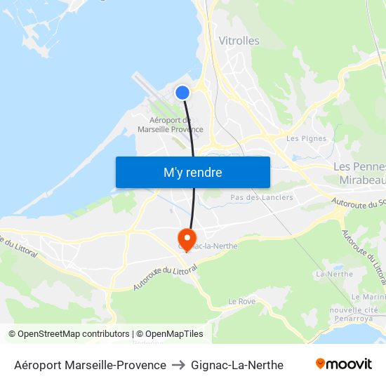 Aéroport Marseille-Provence to Gignac-La-Nerthe map