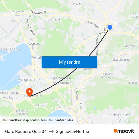 Gare Routière Quai 04 to Gignac-La-Nerthe map