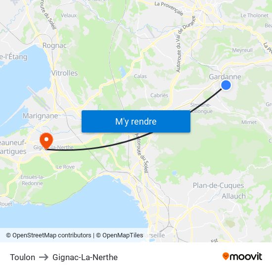 Toulon to Gignac-La-Nerthe map