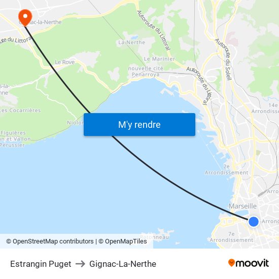 Estrangin Puget to Gignac-La-Nerthe map
