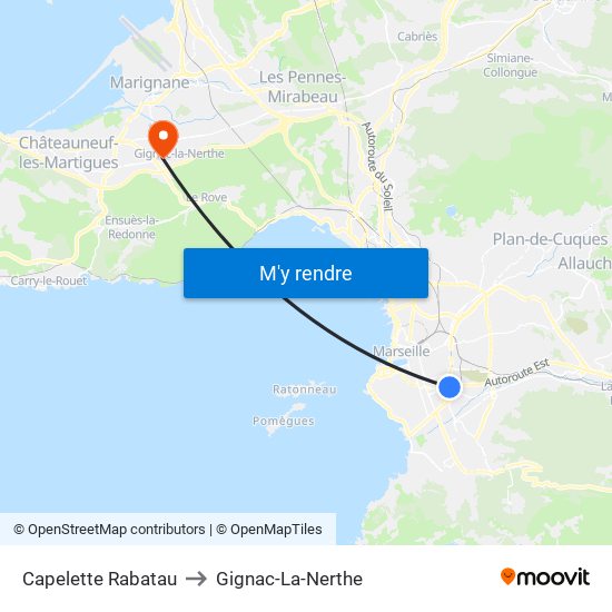 Capelette Rabatau to Gignac-La-Nerthe map