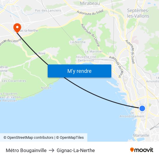 Métro Bougainville to Gignac-La-Nerthe map