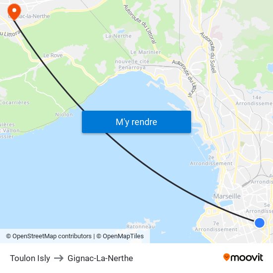 Toulon Isly to Gignac-La-Nerthe map