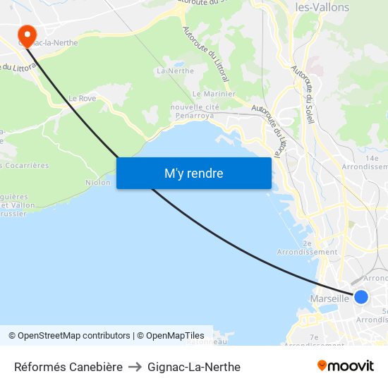 Réformés Canebière to Gignac-La-Nerthe map