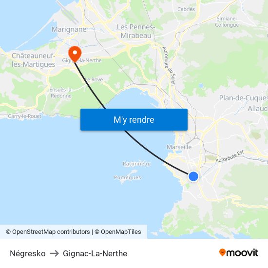 Négresko to Gignac-La-Nerthe map