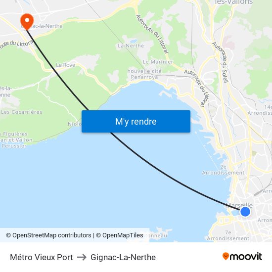 Métro Vieux Port to Gignac-La-Nerthe map