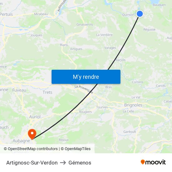 Artignosc-Sur-Verdon to Gémenos map