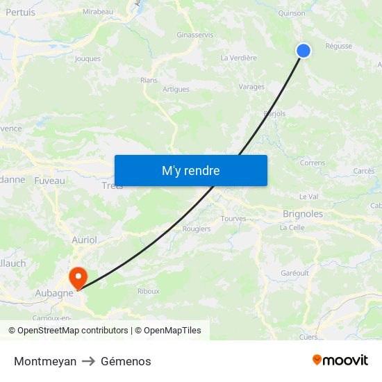 Montmeyan to Gémenos map