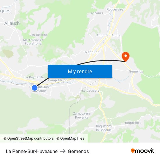 La Penne-Sur-Huveaune to Gémenos map
