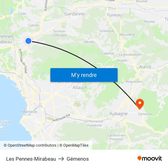 Les Pennes-Mirabeau to Gémenos map