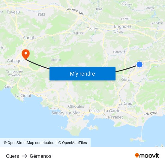 Cuers to Gémenos map