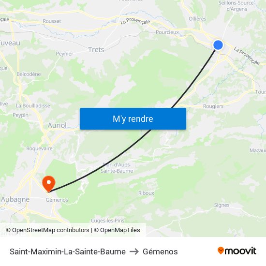 Saint-Maximin-La-Sainte-Baume to Gémenos map