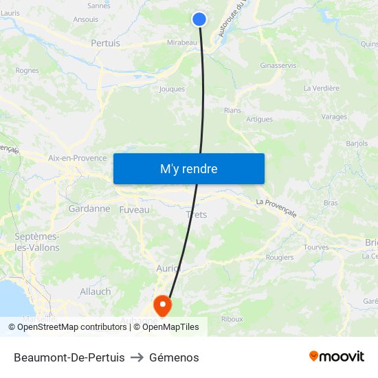 Beaumont-De-Pertuis to Gémenos map
