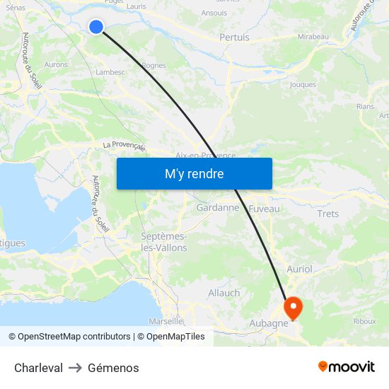 Charleval to Gémenos map