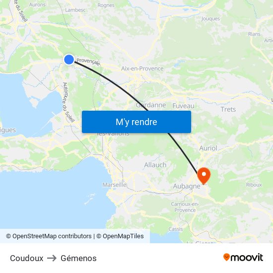 Coudoux to Gémenos map
