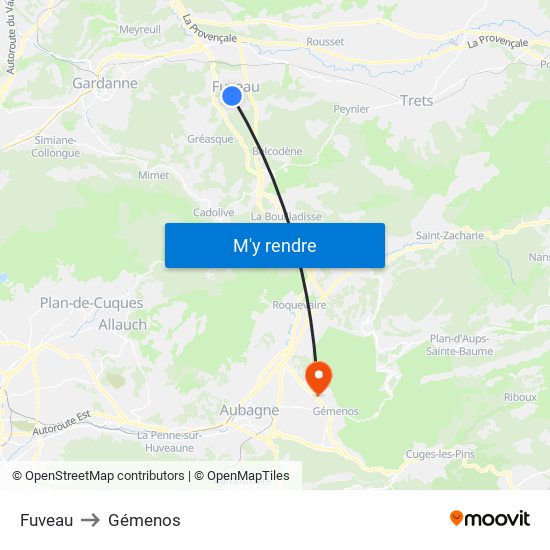 Fuveau to Gémenos map