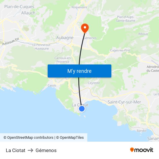 La Ciotat to Gémenos map