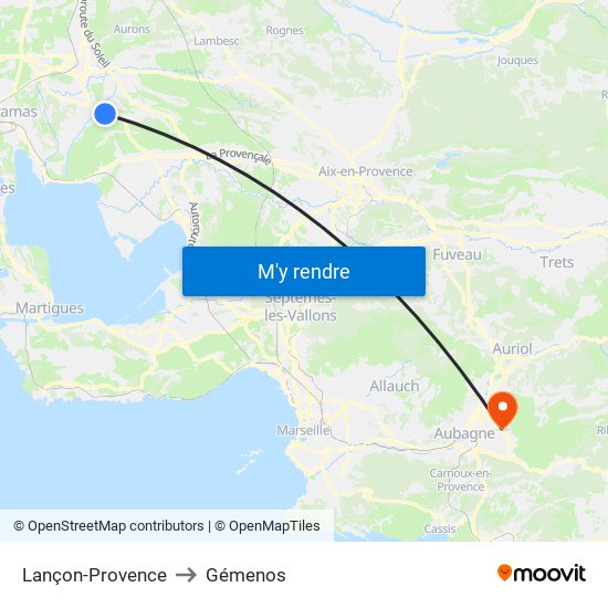 Lançon-Provence to Gémenos map