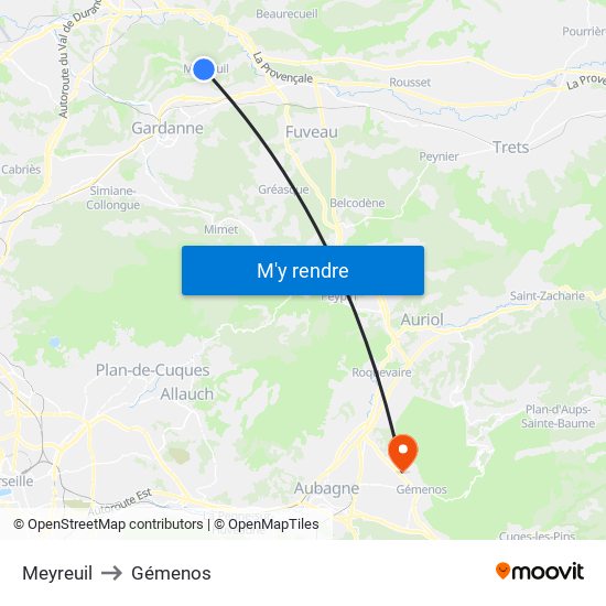 Meyreuil to Gémenos map