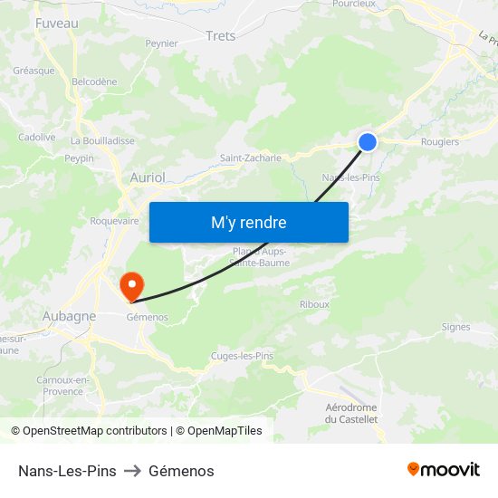 Nans-Les-Pins to Gémenos map