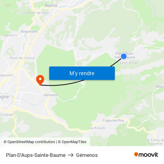 Plan-D'Aups-Sainte-Baume to Gémenos map