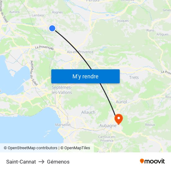 Saint-Cannat to Gémenos map
