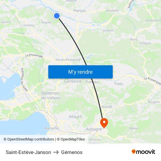 Saint-Estève-Janson to Gémenos map