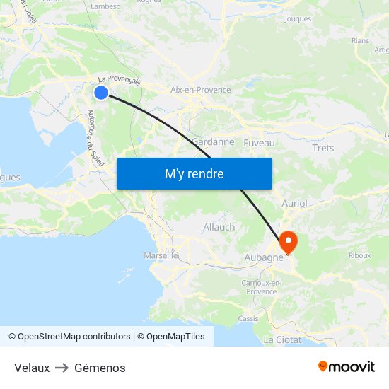 Velaux to Gémenos map