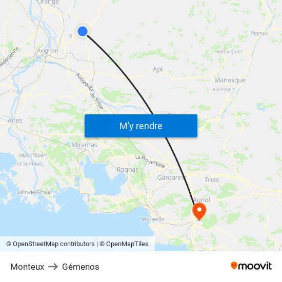 Monteux to Gémenos map