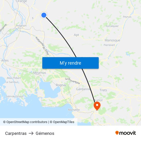 Carpentras to Gémenos map