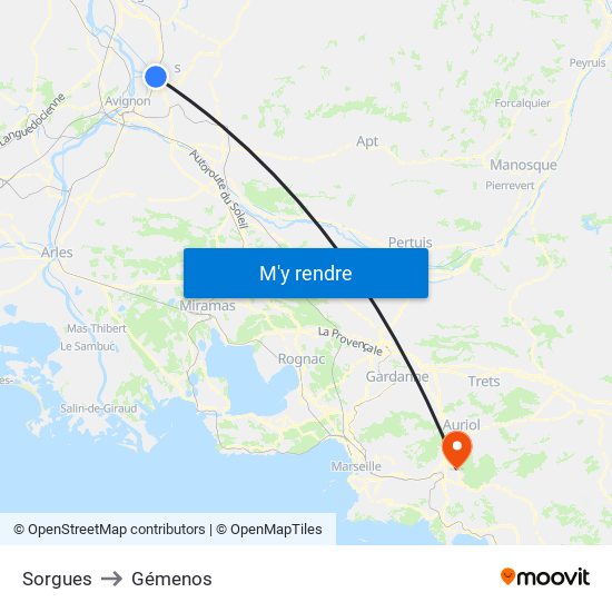 Sorgues to Gémenos map
