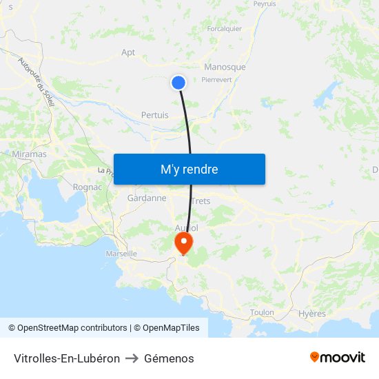 Vitrolles-En-Lubéron to Gémenos map