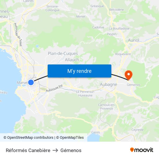 Réformés Canebière to Gémenos map