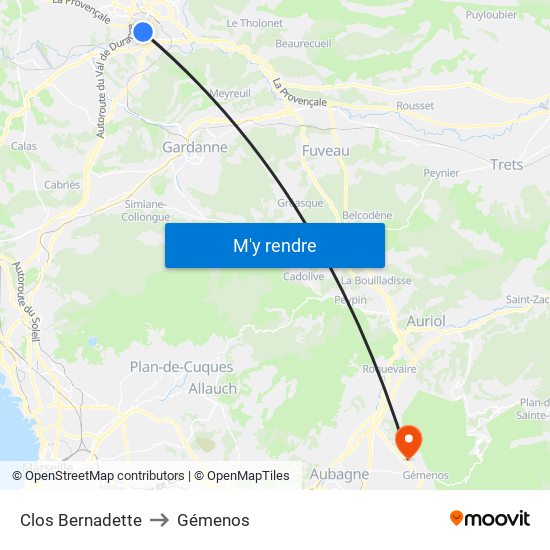 Clos Bernadette to Gémenos map