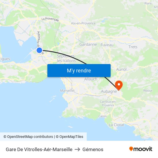 Gare De Vitrolles-Aér-Marseille to Gémenos map