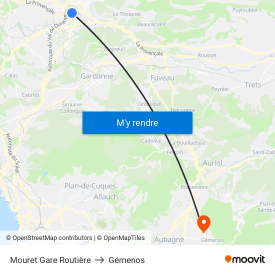 Mouret Gare Routière to Gémenos map
