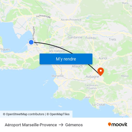 Aéroport Marseille-Provence to Gémenos map