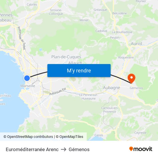 Euroméditerranée Arenc to Gémenos map