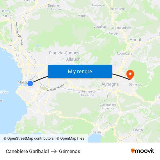 Canebière Garibaldi to Gémenos map