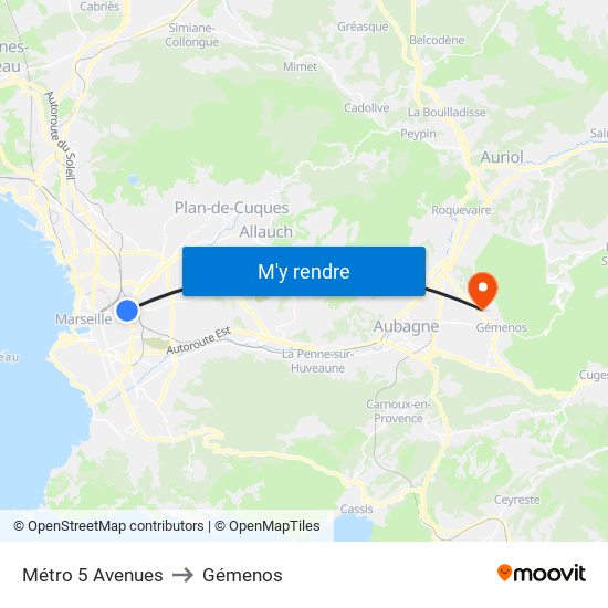 Métro 5 Avenues to Gémenos map