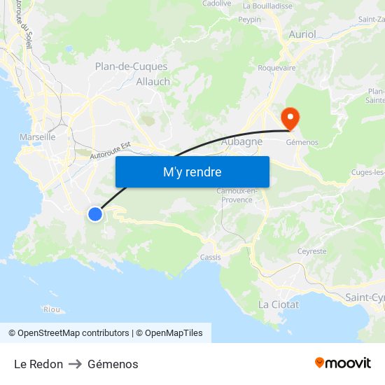 Le Redon to Gémenos map