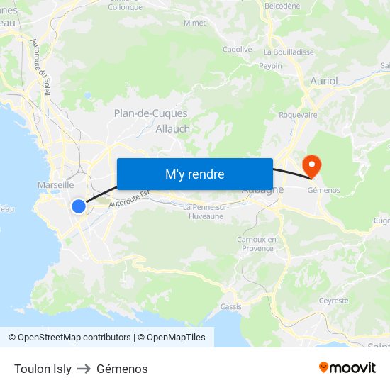 Toulon Isly to Gémenos map