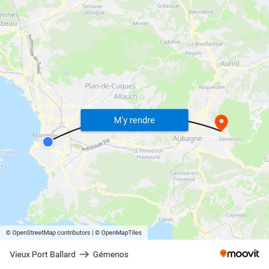 Vieux Port Ballard to Gémenos map