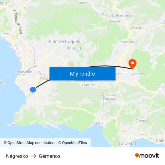 Négresko to Gémenos map