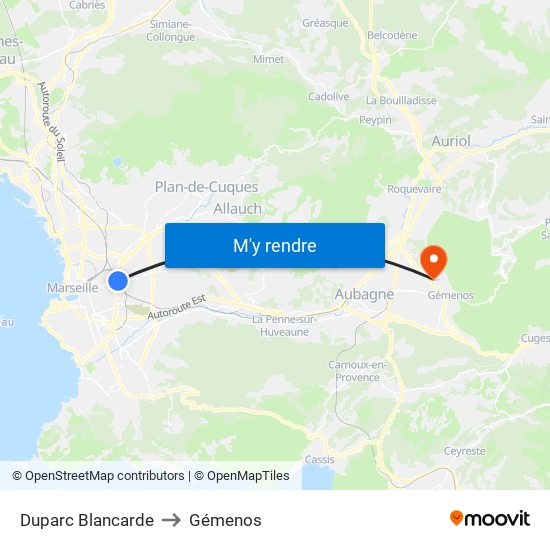 Duparc Blancarde to Gémenos map