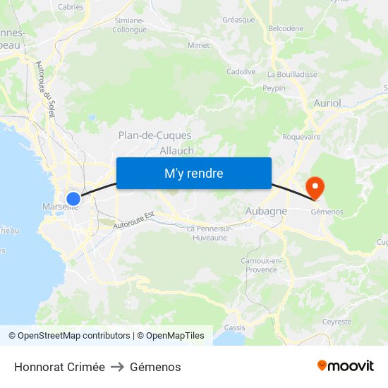 Honnorat Crimée to Gémenos map