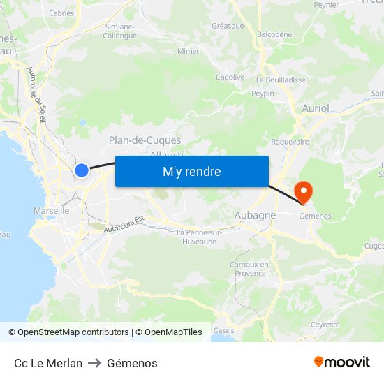 Cc Le Merlan to Gémenos map