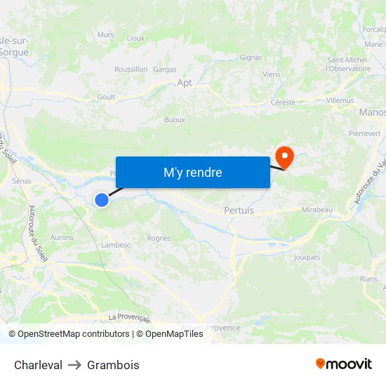 Charleval to Grambois map