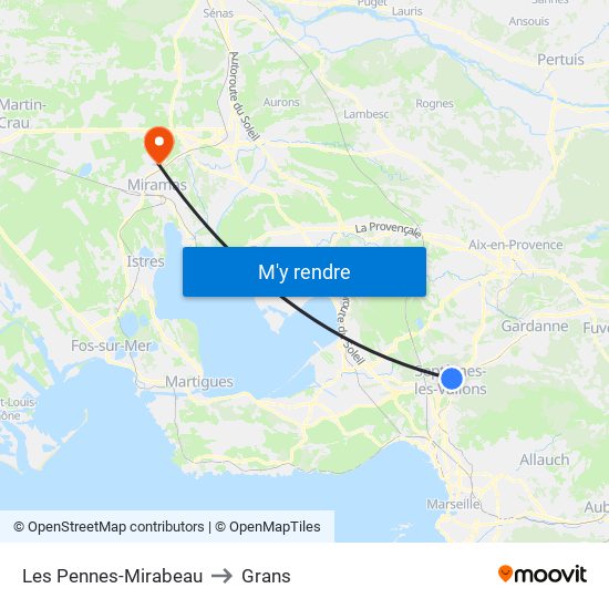 Les Pennes-Mirabeau to Grans map