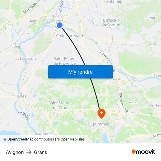 Avignon to Grans map